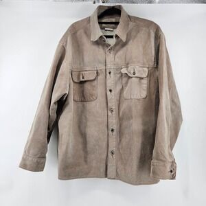 Vtg Skotts Suede Tan Leather Trucker Style Shirt Jacket Large Utility Western
